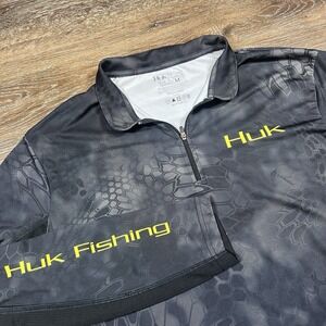 Huk Fishing Pullover Mens M Black Kryptek Pattern Quarter Zip Performance
